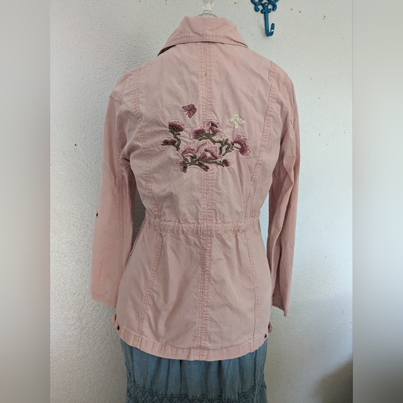 Rose Embroidered Baby Pink Cargo Jacket - Picture 2 of 9